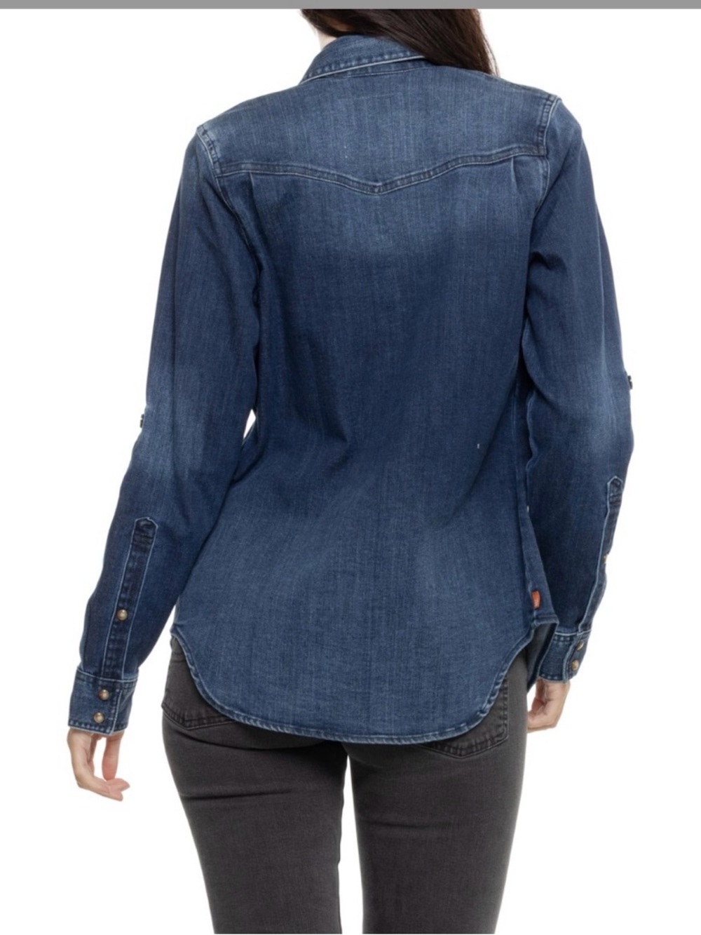 Women's Classic Denim Button-Down Shirt - Dark Blue - Picture 2 of 2